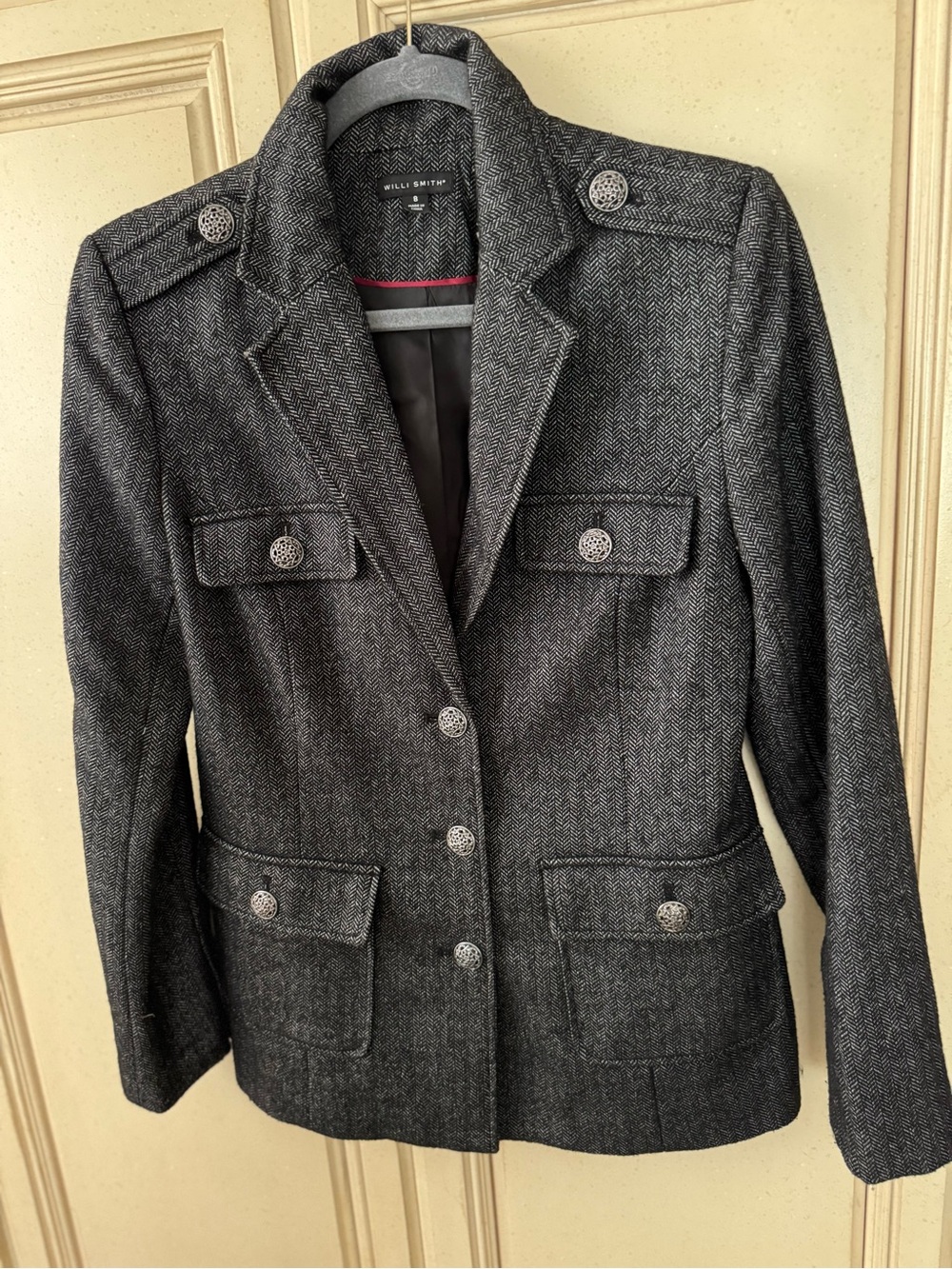 Willi Smith Charcoal Herringbone Military-Style Blazer